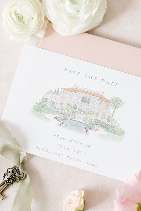 Do You Need To Send Out Save The Dates For Your Wedding? — Olive & Millicent Watercolor Venue Save The Date, Watercolor Save The Dates, Illustration Save The Date, Wedding Party Proposal, Venue Illustration, Save The Date Designs, Chateau Wedding, Save The Date Card, Planning Your Day