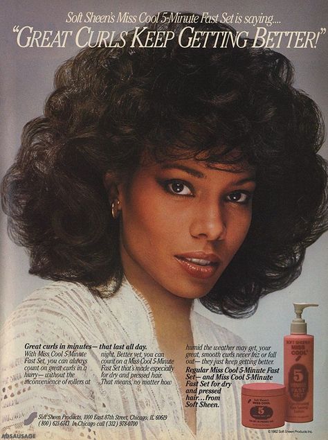 1980s Black Hairstyles, 80s Afro, Vintage Black Hair, 80s Hair Tutorial, Hair Ads, Hair History, 1980s Hair, Beauty Ads, Grease Hairstyles