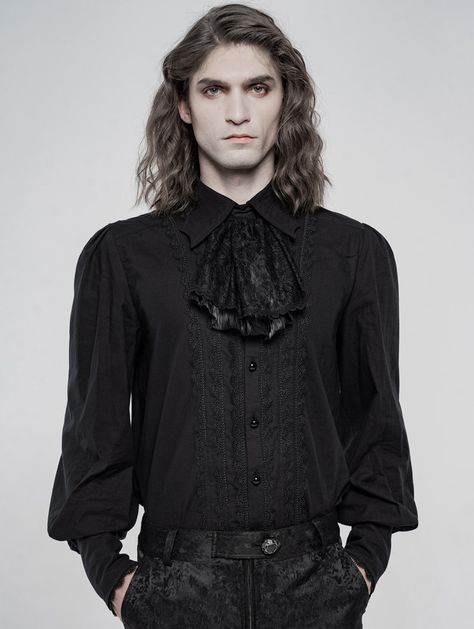 Gothic Outfit Inspo Men, Gothic Shirt Men, Victorian Gothic Men, Frilly Shirt Men, Victorian Man Fashion, Black Vintage Outfits Men, Victorian Shirt Mens, Victorian Gothic Fashion Mens, Gothic Men Outfit