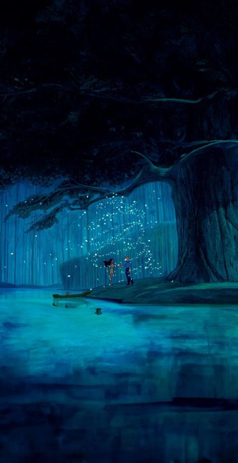 Disney Wallpaper Pocahontas, Disney Night Wallpaper, Pocahontas Aesthetic Disney, Fantasia Disney Wallpaper, Disney Enchanted Wallpaper, Disney At Night Aesthetic, Animation Aesthetic Wallpaper, Pocahontas Aesthetic Wallpaper, Pocahontas Wallpaper Aesthetic