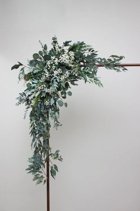 Baby's Breath Greenery Arch Arrangement Flower Arch Top - Etsy Ukraine Flower Arch Minimal, Eucalyptus Wedding Arch Decor, Arc Of Flowers Wedding, Arch’s For Weddings, Greenery Arch Wedding Simple, Greenery On Arch Wedding, Simple Archway Wedding, Minimalist Flower Arrangement Wedding, Greenery And Babysbreath Wedding