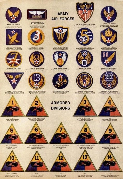 See dozens of vintage US Army & Navy shoulder insignia, plus WWII military medals & ribbons - Click Americana Us Military Medals, Us Army Patches, Army Divisions, Army Ranks, Military Decorations, American Military History, Military Logo, Military Ranks, Army Patches