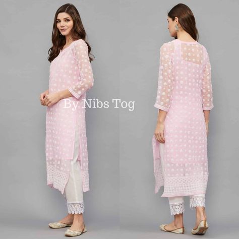 Nibs Tog Pink Lucknowi Chikankari Kurta Set for Women with FREE Matching Inner, Indian Georgette Chikankari Kurti Handmade, Ethnic Clothing by NibsTog on Etsy Pink Chikankari Kurta, Chikankari Kurta Set, Chikankari Kurta, Chikankari Kurti, Lucknowi Chikankari, Kurta Set For Women, Georgette Fabric, Kurta Set, Set For Women