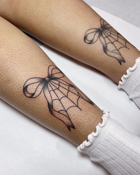 second bow done today 🖤🎀🖤🕸️🕷️ first one done some month ago 🖤💞🎀 | Instagram Patchwork, Make Tattoo Sleeve, Black Spider Tattoo Design, Unique Tattoo Sleeve Ideas, Matching Tattoos With Mom And Sister, Car Dice Tattoo, Filler Work Tattoo, Bat Tattoo Ideas Traditional, Bow Sternum Tattoo