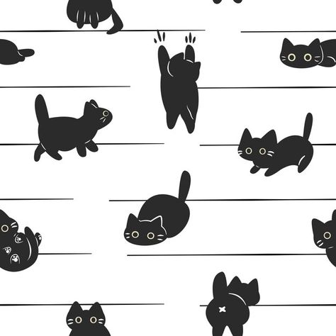 Seamless pattern of black cat | Premium Vector #Freepik #vector #pattern #wallpaper #cat #wrapping-paper Black Cats, Wallpaper Cat, Vector Seamless Pattern, Kids Fabric, Psd Icon, Kitten Cat, Cat Pattern, Vector Pattern, Vector Photo