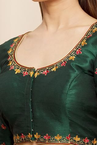 Shop for Samyukta Singhania Green Art Silk Peacock Embroidered Blouse for Women Online at Aza Fashions Couture, Green Blouse Designs For Saree Silk, Green Silk Blouse Designs, Green Blouse Design, Blouse Embroidery Designs, Traditional Saree Blouse Designs, Green Blouse Designs, Sarees Blouse, Silk Saree Blouse Designs Patterns