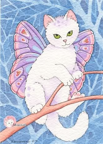 Fairy Cat - cat with butterfly wings - love the simple background - Moussart   WATERCOLOR Angel Cats, Fantasy Cats, Butterfly Cat, Frida Art, Summer Tattoo, Wings Drawing, Storybook Art, Creature Artwork, Fairy Friends