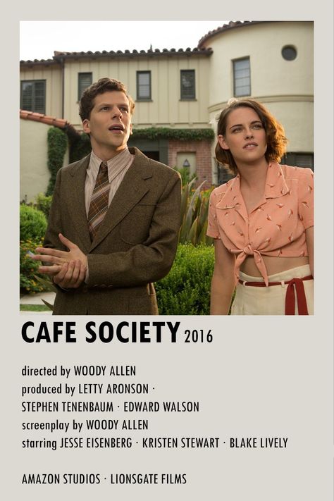 Cafe Society Aesthetic, Cafe Society Poster, Woody Allen Aesthetic, Cafe Society Movie, Woody Allen Poster, Movie Character Posters, Movies To Watch Teenagers, Film Recommendations, Movie Hacks