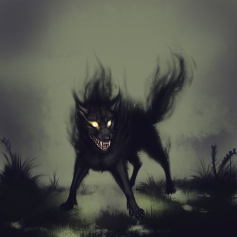 Since i am a child of hades, my pet is a hellhound! Her name is Sam. She is not as friendly as mrs. O leary, so beware. She doesnt like strangers and is very protective. Shadow Creatures, Shadow Wolf, Demon Wolf, Fantasy Wolf, Arte Obscura, Anime Wolf, Mythical Creatures Art, Wolf Art, Arte Horror