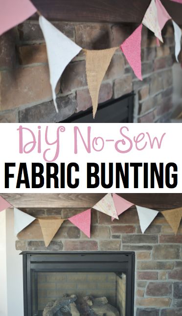 Make a quick and easy DIY No-Sew fabric Banner.  This bunting is perfect for a wedding, birthday party, or holiday celebration. Tela, Flag Banner Diy, Diy Flag Banner, Diy Fabric Banner, Fabric Banner Diy, Diy Fabric Bunting, Fabric Crafts No Sew, No Sew Bunting, Diy Bunting Banner