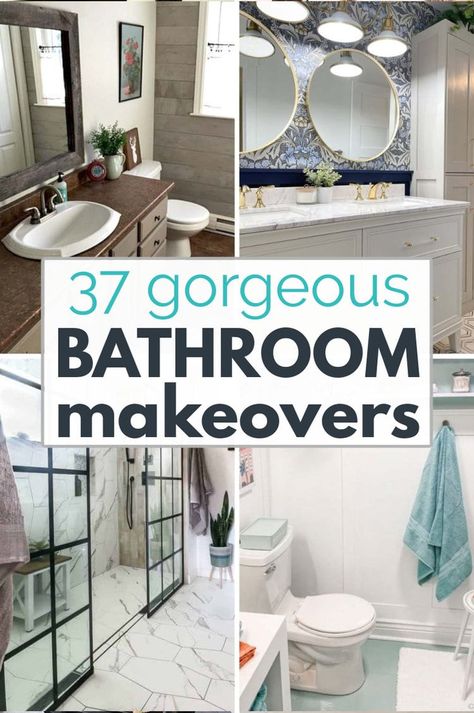 These gorgeous bathroom makeovers are filled with beautiful design inspiration and affordable DIY projects to inspire your next bathroom renovation. There are ideas here for everything from a complete gut renovation to a simple update with paint and accessories. Find the perfect inspiration and tutorials for your own bathroom makeover. Beautiful Modern Bathrooms, Dark Gray Bathroom Ideas, Timeless Bathroom Ideas, Bold Bathroom Ideas, Nautical Bathroom Ideas, Modern Bathroom Decor Ideas, Decorations For Bathroom, Small Bathroom Inspiration, Small Full Bathroom