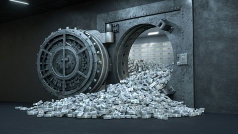 Vault door in bank with a lot of money P... | Premium Photo #Freepik #photo #money #metal #room #security Money Vault, Pink Piggy Bank, Banknotes Money, Dollar Banknote, Vault Doors, Hidden Images, Dollar Money, Baby Driver, Money Tree