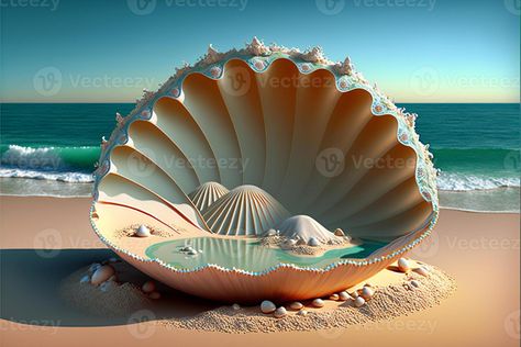 large open clam shell in middle with ocean background. Shells, Entryway, Open Clam Shell, Ocean Background, Ocean Backgrounds, Entryway Ideas, Clam Shell, Free Stock Photos, Royalty Free Stock Photos