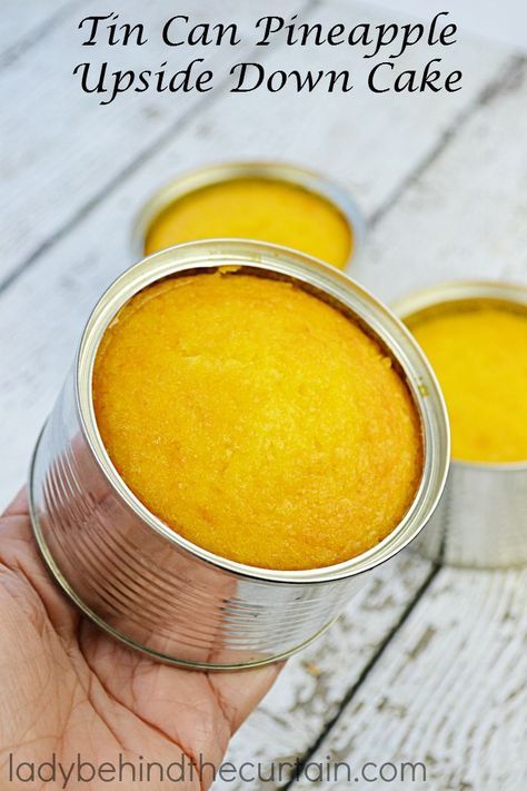 Tin Can Pineapple Upside Down Cake |  You're favorite cake in an easy to handle single serving size.  The perfect mini size cake for any party. Tin Can Recipes, Tin Can Cakes, Can Cakes, Bread In A Can, Can Pineapple, Taste And Tell, Mini Pastel, The Girl Who Ate Everything, Cake In A Can