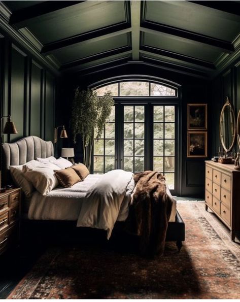 23 Moody and Dark Bedroom Ideas that are Unbelievably Gorgeous - Your Home Revival Moody Romantic Home Decor, Dark Moody Romantic Bedroom, Faux Fur Rug Bedroom, Dark Vintage Bedroom, Moody Bedroom Aesthetic, Wine Bedroom, Bedroom Paint Colors Benjamin Moore, Fur Rug Bedroom, Dark Moody Aesthetic