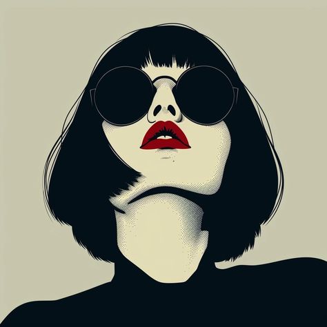 🚀🎁Charming Illustrations with Midjourney Prompts: Tap the Link in my Profile👉🔗 Edgy Art Style, Woman With Sunglasses, Acrylic Painting Inspiration, Boho Art Drawings, Pen Art Drawings, Pop Art Illustration, Red Lip, Stencil Art, Arte Pop