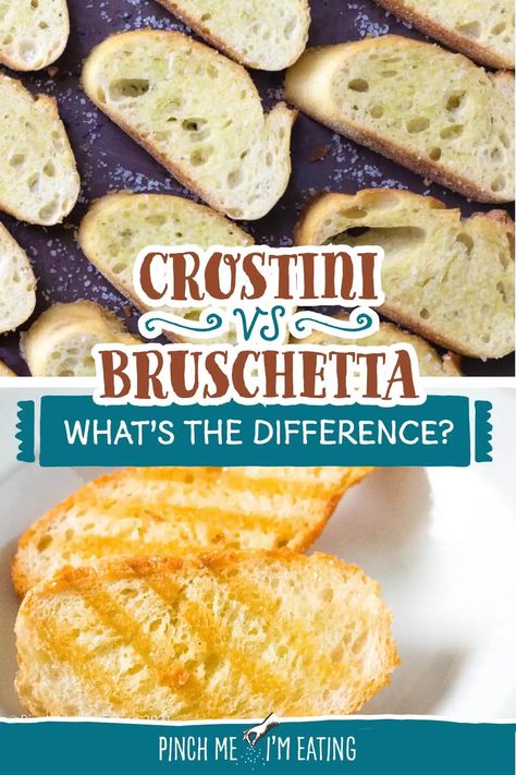 Crostini vs. Bruschetta: these are two terms often used interchangeably, but they're actually not the same thing! In this post, you'll learn the differences between these popular toasts used in so many Italian appetizers! Bruschetta Appetizer, Starter Dishes, Toasted Crostini, Crostini Appetizers, Crostini Recipes, Elegant Appetizers, Grilled Bread, Appetizers For A Crowd, Game Day Appetizers