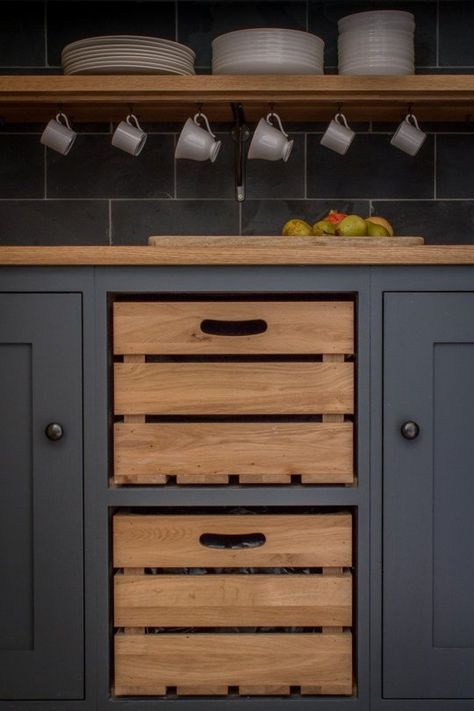 Many a beautiful kitchen have been built on a foundation of pretty normal, neutral cabinetry. But if you ever have the opportunity to renovate a kitchen from scratch and add in something really spectacular in the realm of cabinetry, it's like a shortcut to great style. Dark Gray Cabinets With Butcher Block Counter, Organiser Cucina, Kitchen Design Gallery, Kabinet Dapur, Sustainable Kitchen, English Kitchens, Kitchen Storage Solutions, Diy Kitchen Storage, Smart Kitchen