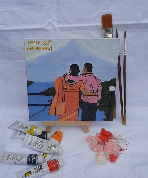 Happy Anniversary Canvas Painting, Anniversary Canvas Painting, Faceless Painting, Mini Toile, Anniversary Canvas, Rangoli Designs Simple Diwali, Diy Anniversary, Commission Painting, Beauty Art Drawings