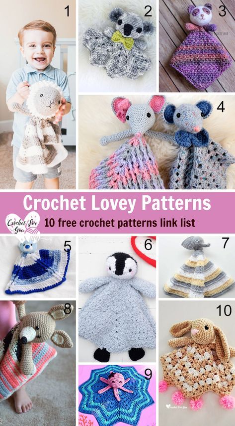 Crochet Lovey Patterns - Crochet For You #crochetforyoublog #crochetlovey #freecrochetpatterns Receiving Blankets Crochet, Quick Crochet Baby Gifts, Baby Shower Crochet Gifts, Crochet Baby Lovey Free Pattern, Free Crochet Baby Patterns, Newborn Crochet Patterns Free, Cute Crochet Ideas, Baby Lovey Crochet, Security Blanket Crochet