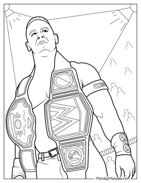 28 Wrestling & WWE Coloring Pages (Free PDF Printables) Wwe Belt, Wwe Coloring Pages, Wwe Party, Wwe Belts, Make Bunting, Play Props, Wwe Figures, Decorated Gift Bags, Wwe Roman Reigns