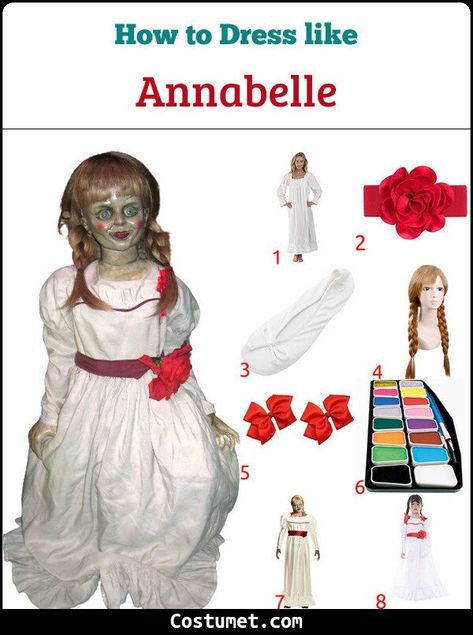 Diy Annabelle Costume Women, Conjuring Halloween Costume, Anabelle Doll Costume, The Conjuring Costume, Diy Annabelle Costume, Annabelle Costume Women, Anabelle Makeup Halloween, Annabelle Makeup Halloween, Annabelle Doll Costume