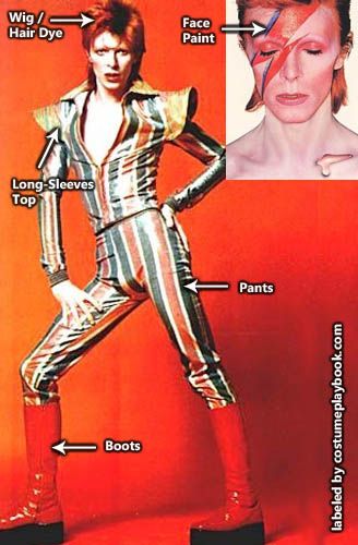 Costume guide - How to dress up as Ziggy Stardust: http://costumeplaybook.com/musicians-celebrities/3524-ziggy-stardust-david-bowie-costume/ David Bowie Costume, Mode Disco, Duncan Jones, David Bowie Fashion, Bowie Ziggy Stardust, Moda Rock, David Bowie Ziggy Stardust, David Bowie Ziggy, Mia Farrow