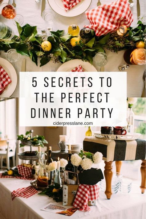 5 Secrets to the Perfect Dinner Party. #tablescapes #placesetting #events #dinnerparty #partyplanning #italiandinner #Italiandesign #plaidnapkins #lemoncenterpiece #redandwhiteplaid #community #gather Fresco, Lunch Themes Party, Dinner Party Set Up At Home, Decorating Dinner Table Ideas, Dinner Party Decorations Elegant, Italian Outdoor Dinner Party, Couples Dinner Party Ideas, How To Host A Dinner Party, Setting Table For Dinner Party