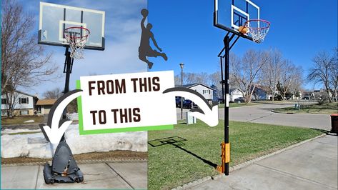 Converting a Portable Basketball Hoop to an In-Ground Basketball Hoop — Cherish Every Moment Basketball Hoop Driveway, In Ground Basketball Hoop, Diy Basketball Hoop, Diy Basketball, Portable Basketball Hoop, Large Driveway, Cherish Every Moment, Basketball Hoop, Nuts And Bolts