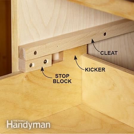 Hand made drawer rails and stops Shop Storage, Woodworking Jigs, Wood Drawer Slides, Tool Storage Cabinets, Workshop Storage, Wood Drawers, Drawer Slides, Cupboard Storage, Easy Woodworking Projects