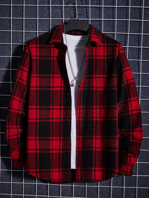 Plaid Shirt For Men, Red Plaid Shirt Men, Red Long Sleeve Outfit Men, Casual Red Outfit Men, Plaid Shirts For Men, Plaid Outfit Mens, Flannel Shirt Around Waist Outfits, Red Clothes Casual, Plaid Shirt Outfits Men