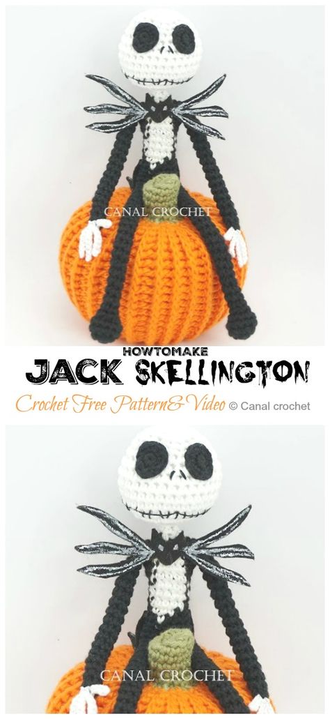 Amigurumi Jack Skellington Crochet Free Patterns [Video] - Crochet & Knitting Crochet Free Patterns, Jack Skellington Crochet, Patterns Halloween, Halloween Amigurumi, Crochet Disney, Pola Amigurumi, Halloween Crochet Patterns, Crochet Fall, Crochet Amigurumi Free