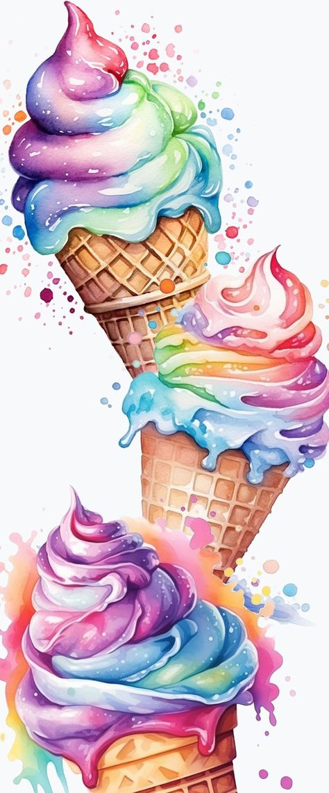 Ice Cream clipart set: 10 PNG files, 4000×4000 Pixel, 300 dpi, transparent background, generated with AI and love Ice Cream Watercolor, Drawing Pictures For Kids, Ice Cream Pictures, Ice Cream Background, Ice Cream Clipart, Art Invitations, Ice Cream Logo, Ice Cream Decorations, Rainbow Ice Cream