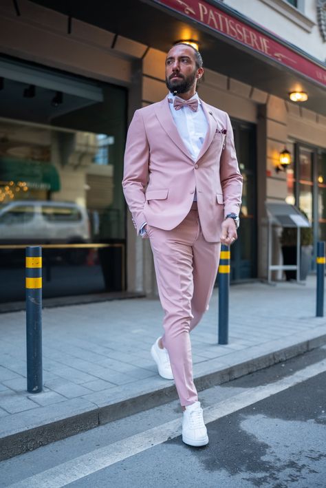 Elevate your style with Our Pink Panache Tuxedo, where boldness meets sophistication in every stitch. Make a statement that's as vibrant as your personality and as sharp as your look. Because confidence is your best accessory. For more Exciting and Premium Products follow the link in the bio #HolloMen #Shopnow #Mensfashion #Menstyle #PinkPanache #BoldElegance #MomentsOfDistinction #DareToBeDifferent Pink Suit Men, Peak Lapel Tuxedo, Pink Tuxedo, Tuxedo Colors, Slim Fit Tuxedo, Suit Material, Prom Suits, Pink Suit, Tuxedo Wedding