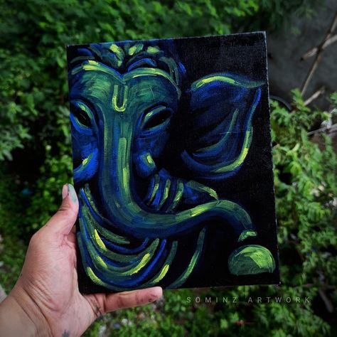 Check out Ganesha painting tutorial by clicking on the link Ganesha Aesthetic Art, Krishna Folk Art Painting, Painting Ideas Of Ganesha, Mini Canvas Art Ganesh, Ganpati Abstract Art, Ganesha Art Abstract, Painting Ideas On Canvas Ganesh, Ganpati Painting Ideas, Ganpati Mini Canvas Painting