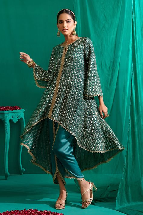 Asymmetric Mirror, Kurta Set Design, Georgette Kurta, Tulip Pants, Pant For Women, Indian Dresses Traditional, Event Outfit, Satin Color, Indian Fashion Designers