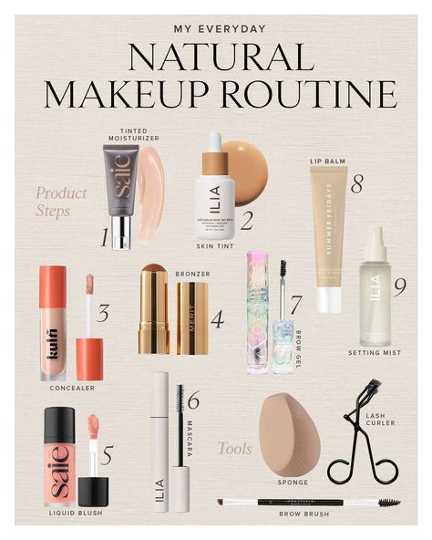 Steps For Natural Makeup, Basic Makeup Kit Natural, Super Basic Makeup, Basic Make Up List, Basic Makeup Routine Natural, Natural Makeup Supplies, Fresh Natural Makeup Look, Daily Makeup Essentials, Tips For Clean Skin