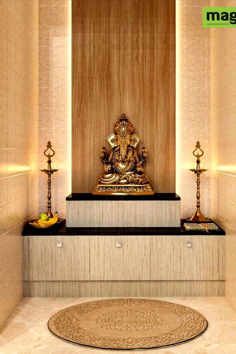 Your desire for the ideal plan of a pooja room ends here! Take your pick from the pooja room's goal that is pretty among Traditional and modern-day! Kampar, Pooja Units, Temple Room, Pooja Door Design, Mandir Design, Temple Design For Home, Indian Living Rooms, Pooja Room Door Design, Pooja Room Design