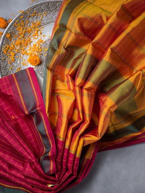 Silk Saree Photography, Saree Flat Lay Shoot, Saree Photoshoot Ideas Creative, Orange Kanchipuram Saree, Saree Background, Saree Photography, Saree Shoot, Flat Lay Inspiration, Creative Photography Projects
