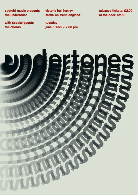 the undertones, at victoria hall hanley, 1979 | Swissted Type Only Posters, Vibration Typography, Sound Graphic Design, 3d Tipografi, Evolution Design, Poster Grafico, Typographic Poster Design, Posters Conception Graphique, Inspiration Typographie