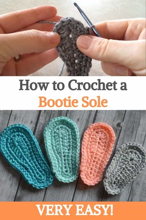 How to Crochet a Bootie Sole - Very Easy! Amigurumi Patterns, Easy Knit Baby Booties Free Pattern, Crochet Patterns Using 3 Weight Yarn, Crochet Sole Pattern Free, Easy Crochet Baby Booties Free Pattern, Baby Booties Crochet Pattern Free, Easy Crochet Baby Booties, Baby Crochet Booties, Crochet Baby Slippers