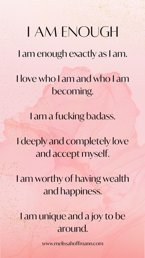 Save this to your phone to manifest more money and abundance! Use these affirmations in your morning or evening rituals, or whenever you are feeling like you're not enough or not good enough. Click here for more self love affirmations. | Positive affirmations | self love affirmations | I am enough affirmations | Transformational affirmations | mindset work | law of attraction | mindset | belief work | self love | law of vibration | self belief | phone wallpaper | phone screen affirmations | Self Loving Affirmations, Affirmation For Love Law Of Attraction, Positive Quotes Manifestation, Law Of Attraction Affirmations Love, Self Love Quotes Affirmations, Words Of Affirmation Self Love, I Am Enough Quotes Affirmations, Powerful I Am Affirmations, Self Love Mantra Affirmations