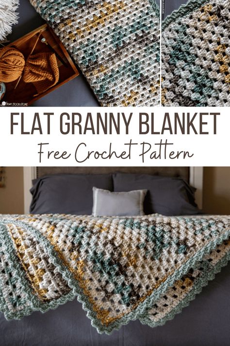 This free Flat Granny Crochet stitch blanket pattern is perfect for beginners or crocheters off all skill levels. Let's make one! Granny Stitch Blanket Pattern, Granny Square Crochet Pattern Blanket, Crochet Throw Blanket Pattern Free, Granny Square Blanket Free Pattern, Crochet Blanket Stitch Tutorial, Granny Crochet Blanket, Granny Stitch Blanket, Crochet Stitch Blanket, Crochet Granny Blanket