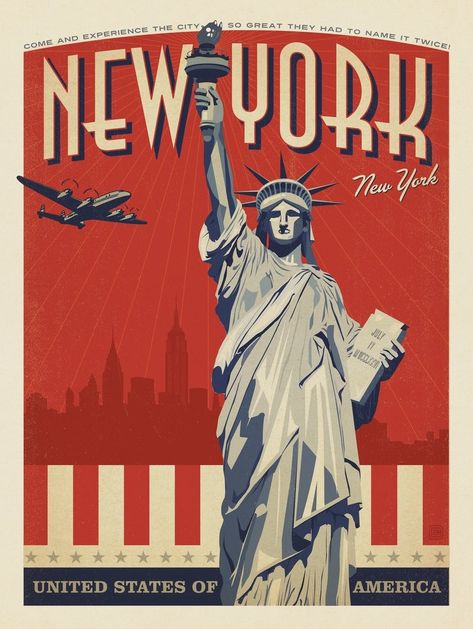 Anderson Design Group – World Travel – USA: New York City (WT) Anderson Design Group, Graphisches Design, 타이포그래피 포스터 디자인, Plakat Design, Photo Vintage, Unframed Art Prints, Usa Print, Vintage Poster Art, Modern Poster