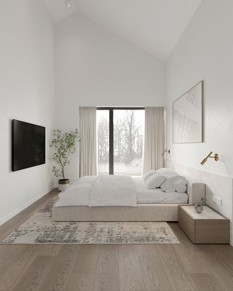 White Modern Bedroom Ideas, Minimal Apartment Aesthetic, Couples Bedroom Ideas Apartments, Modern Minimalist Bedroom, Minimal Bedroom, Minimalist Bedroom Design, Low Bed, Hus Inspiration, Modern Bedroom Design