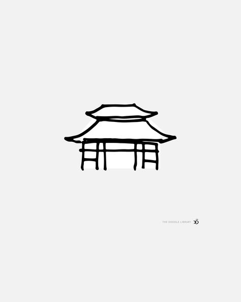 simple drawing Simple Temple Drawing, Japanese Temple Drawing Easy, Japan Easy Drawing, Japanese Simple Drawing, Japanese House Drawing Easy, Chinese Doodles Drawing, Japanese Easy Drawings, Japanese Drawings Easy, Chinese Pagoda Drawing