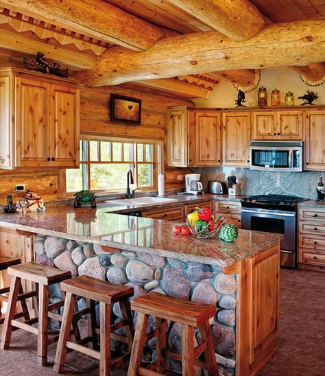 Tiny Cabin Kitchen, Log Cabin Kitchens, Log Cabin Kitchen, Cabin Kitchen Decor, Small Log Homes, Log Home Interior, Modern Design Ideas, Log Home Kitchens, Cabin Interior Design