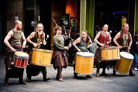 Traditional tribal drums and pipes band Clanadonia began as a close combat stunt crew for film and TV, most notably, Braveheart, Gladiator, King Arthur and The New World, effectively forming during the breaks in filming.    Individual Members of Clanadonia, have been entertaining for over ten years, their high energy blend of tribal rhythms, bagpipes and tartan clad mayhem, has wowed audiences across the globe. Scottish Bagpipes, Scotland Kilt, Scottish Music, Celtic Band, Close Combat, Scottish Style, Celtic Pride, Scottish Man, Highlands Scotland