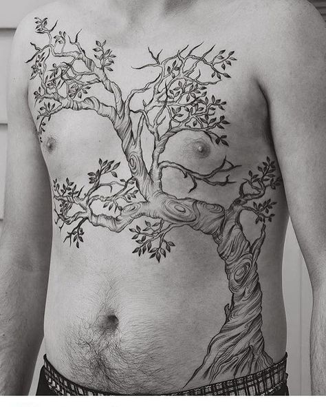 Tree side to front torso tattoo.   Artist - Tri  (Seventh Day Studio, Auckland NZ) Tree Chest Tattoo, Full Torso Tattoo, Top Surgery, Torso Tattoos, Auckland Nz, Tattoo Life, Chest Tattoo, Tattoo Artist, Auckland