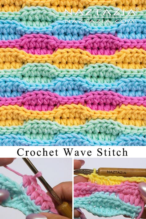 How to Crochet the Wave Stitch - Naztazia ® Blanket Ideas Crochet, Crochet Wave Pattern, Crochet Blanket Ideas, Wave Stitch, Half Double Crochet Stitch, Crochet Ripple, Crochet Stitches Free, Crochet Stitches For Blankets, Blanket Ideas